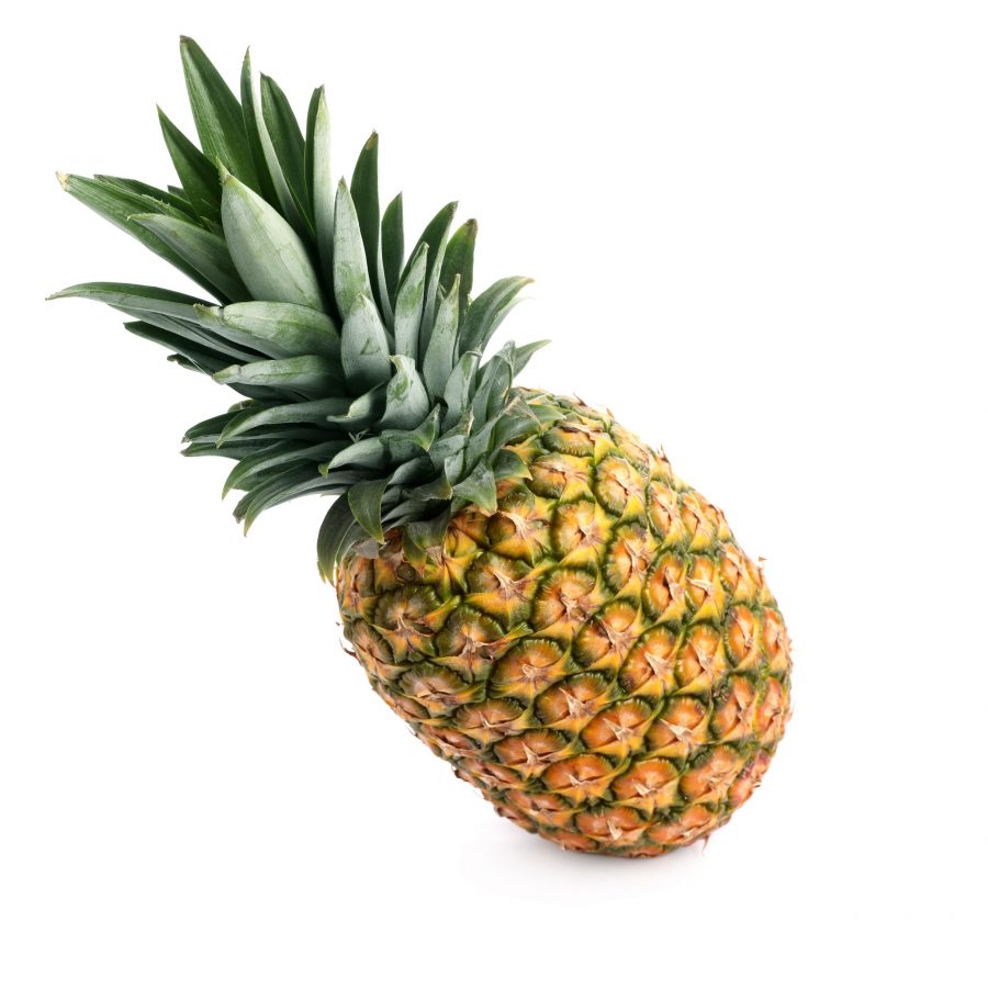 Tasty,Whole,Pineapple,With,Leaves,On,White,Background